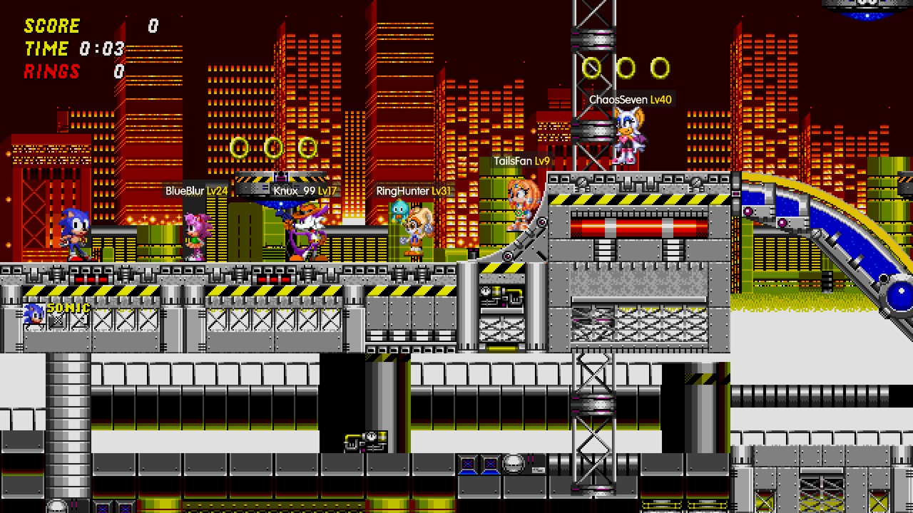 Sonic, Amy, Fang, Cream, Tikal and Rouge as a team in Chemical Plant Zone